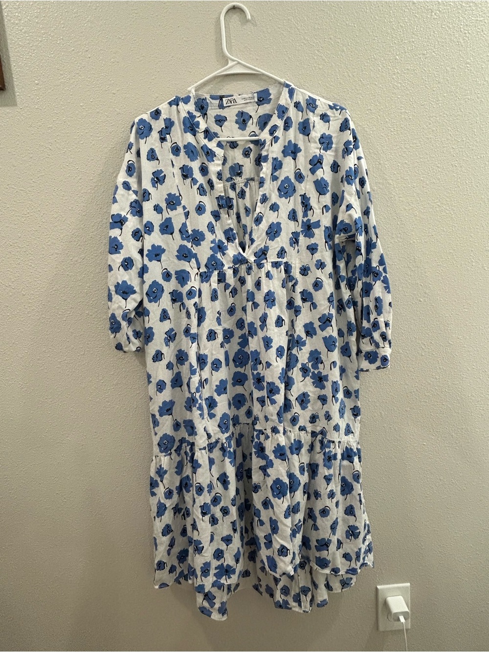 Zara White Dress with Blue Floral Print